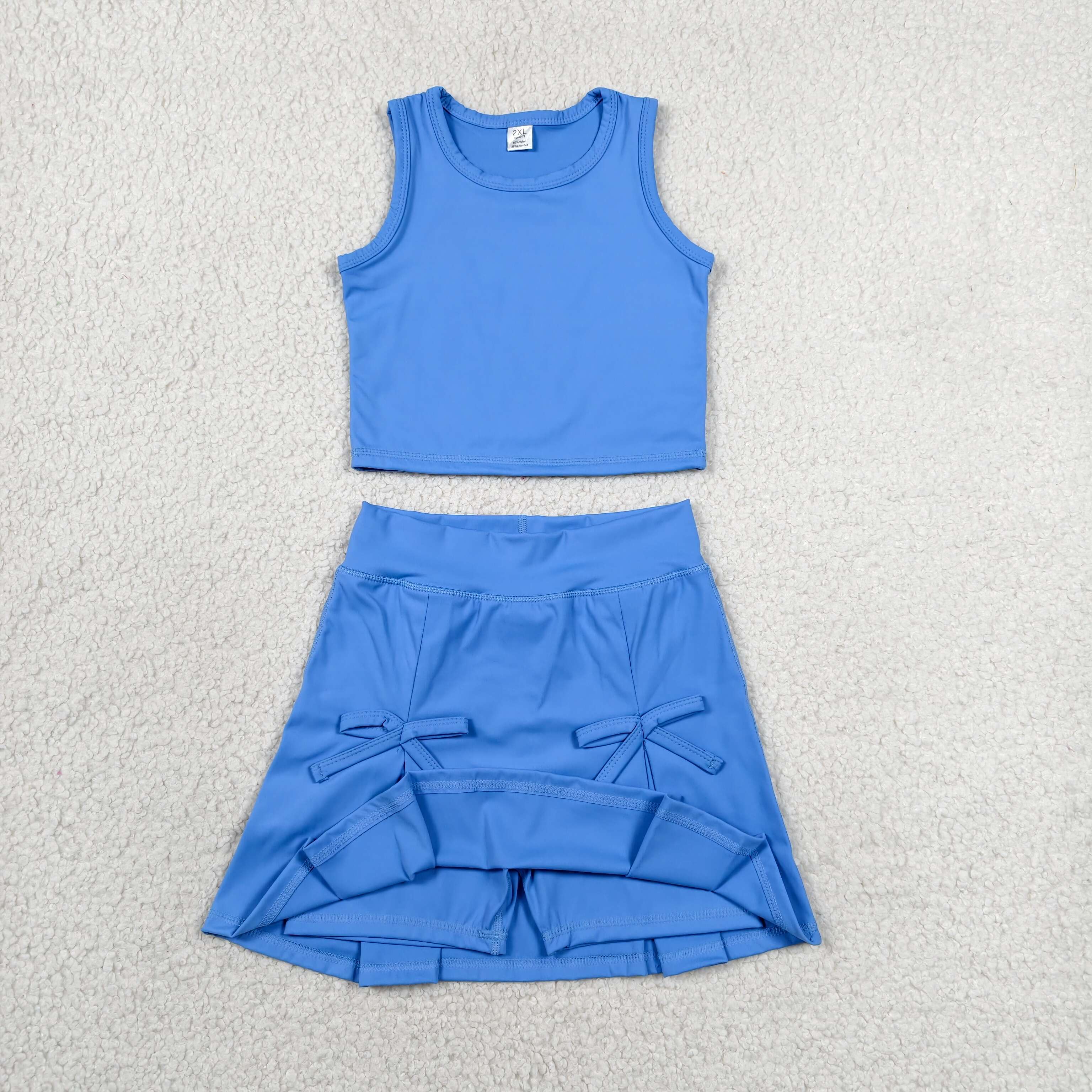 GSD3761  RTS Blue  solid print bows active girl yoga skirt dress