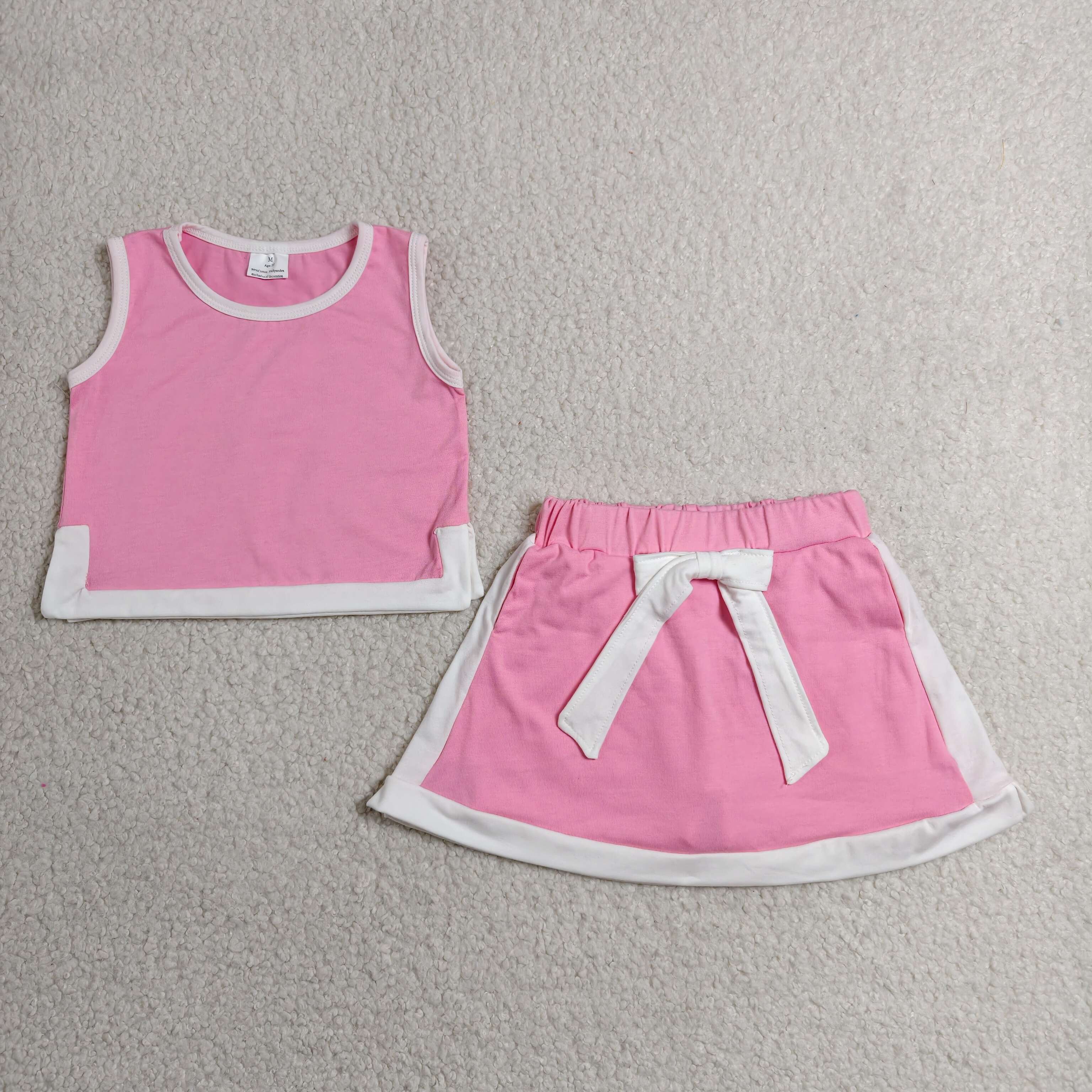 GSD3829  RTS pink solid print active girl cotton skirt dress