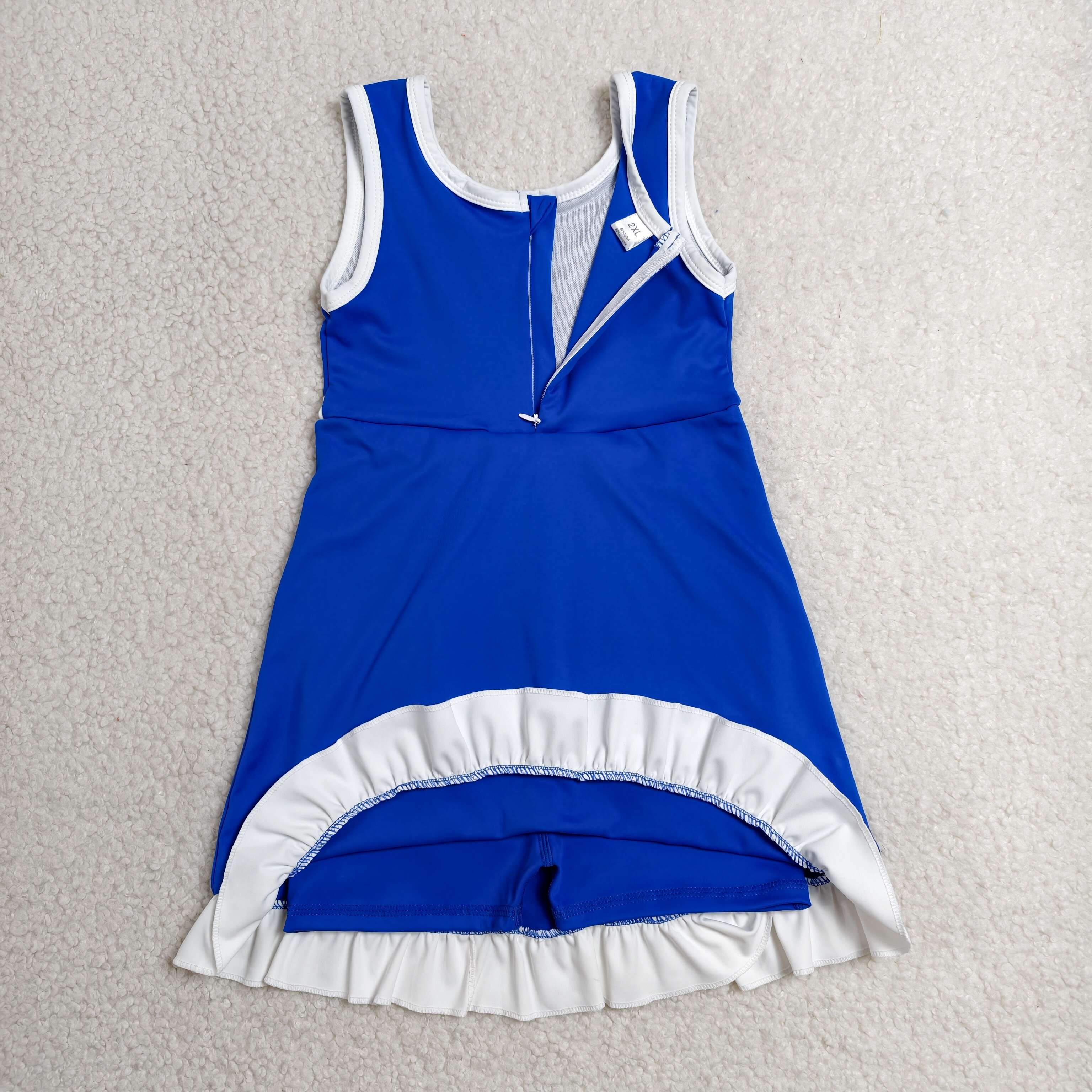 GSD4141 RTS blue solid White trim print active girl yoga skirt dress