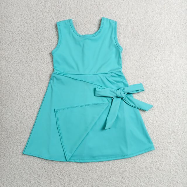 GSD3876  RTS Cyan solid print active girl yoga dress