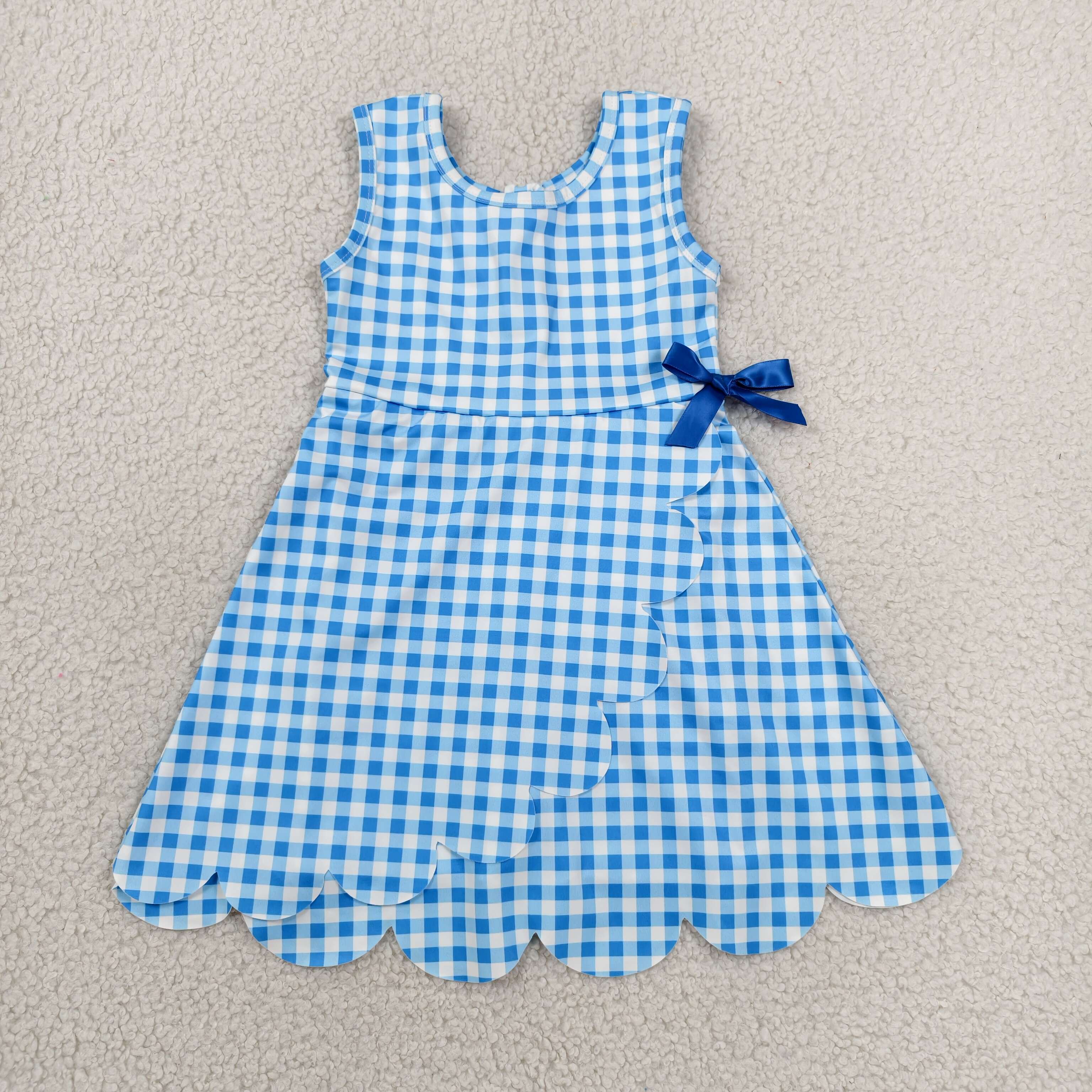 GSD3778 RTS Sky plaid print bows active girl yoga dress