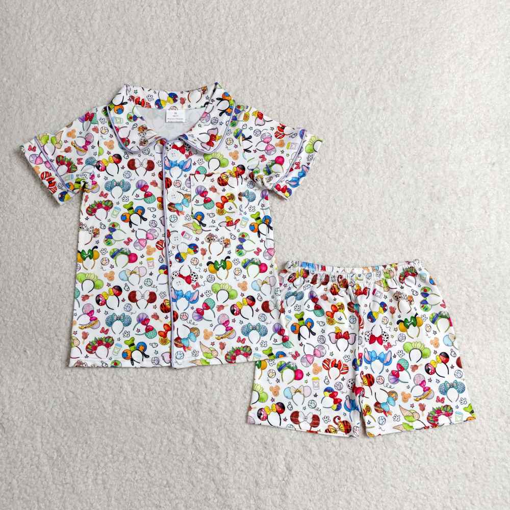 BSSO0816  RTS Boy cartoon hair clasp print  short sleeve pajamas outfits