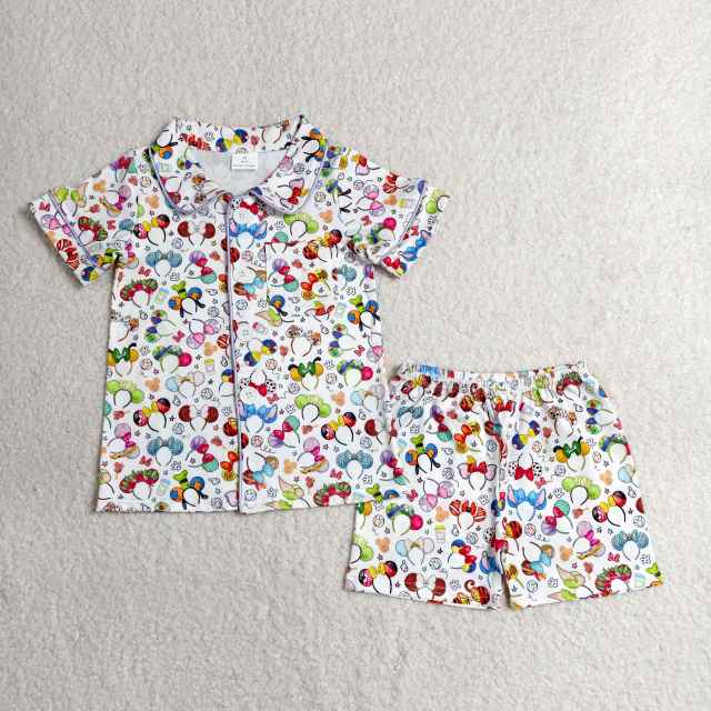 BSSO0816  RTS Boy cartoon hair clasp print  short sleeve pajamas outfits