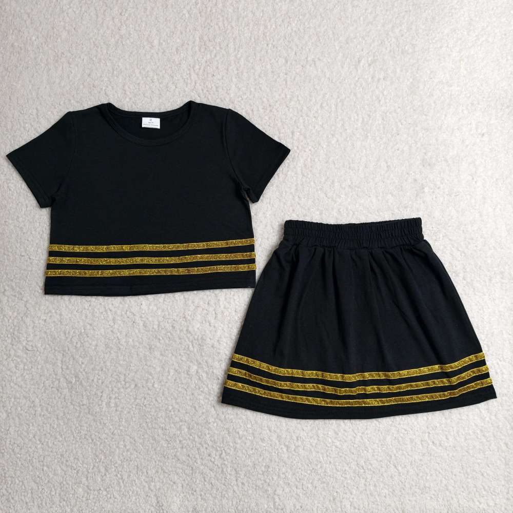 GSD4108 RTS black solid with yellow  sequin stripe active girl skirt dress