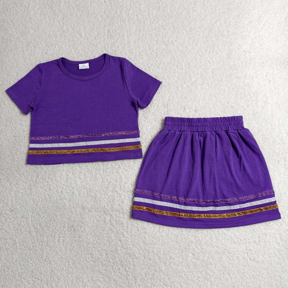 GSD3944  RTS Purple solid with yellow white  sequin stripe active girl skirt dress