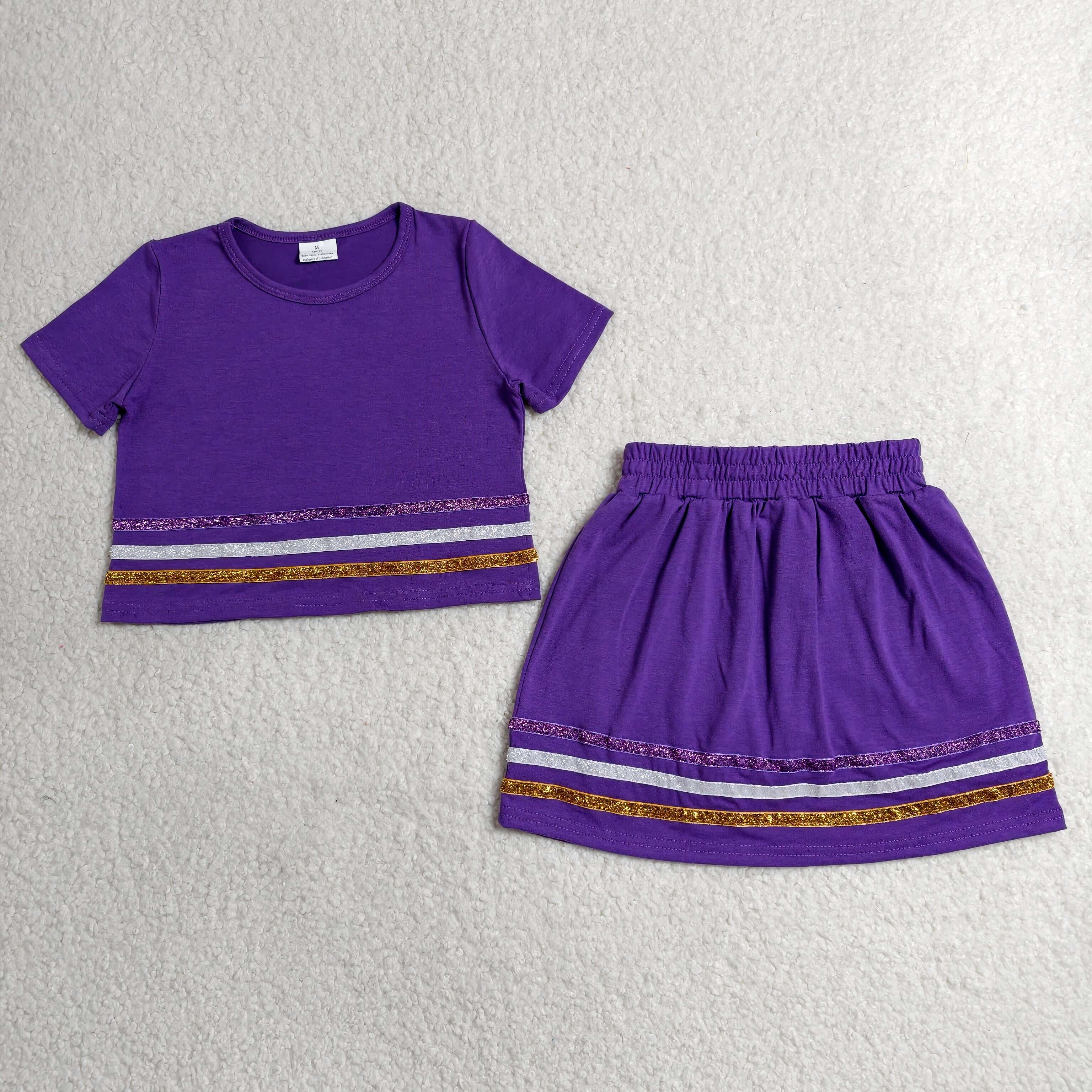 GSD3944  RTS Purple solid with yellow white  sequin stripe active girl skirt dress