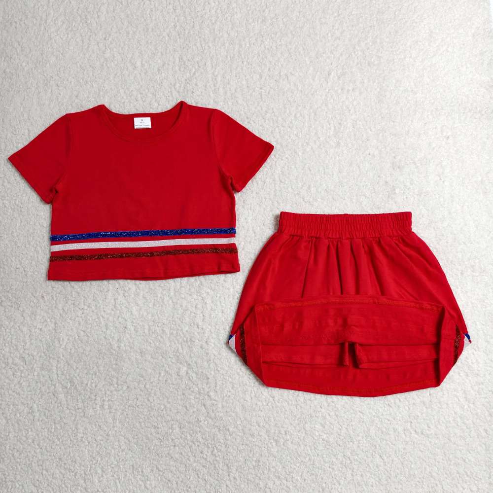 GSD3812  RTS Red solid with sequin stripe active girl skirt dress