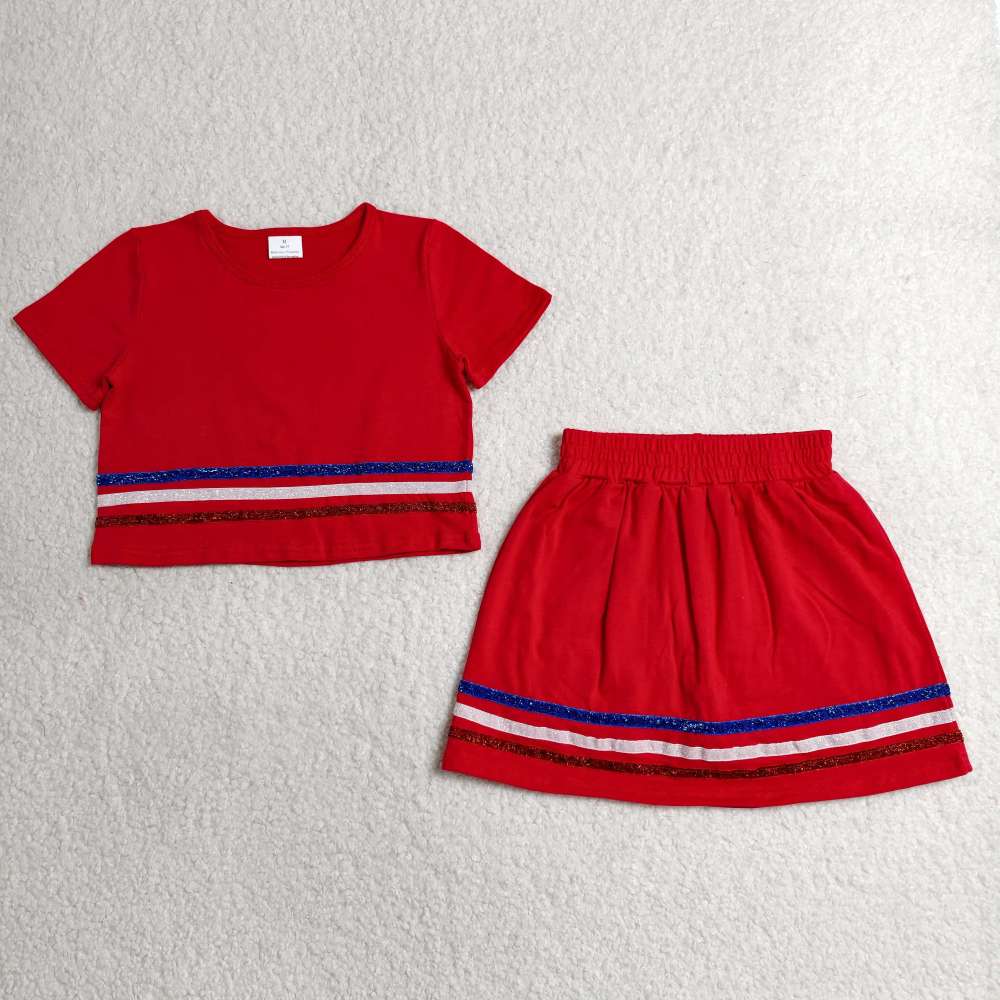 GSD3812  RTS Red solid with sequin stripe active girl skirt dress
