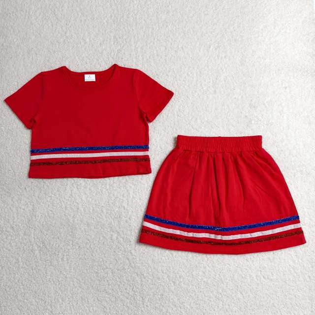 GSD3812  RTS Red solid with sequin stripe active girl skirt dress