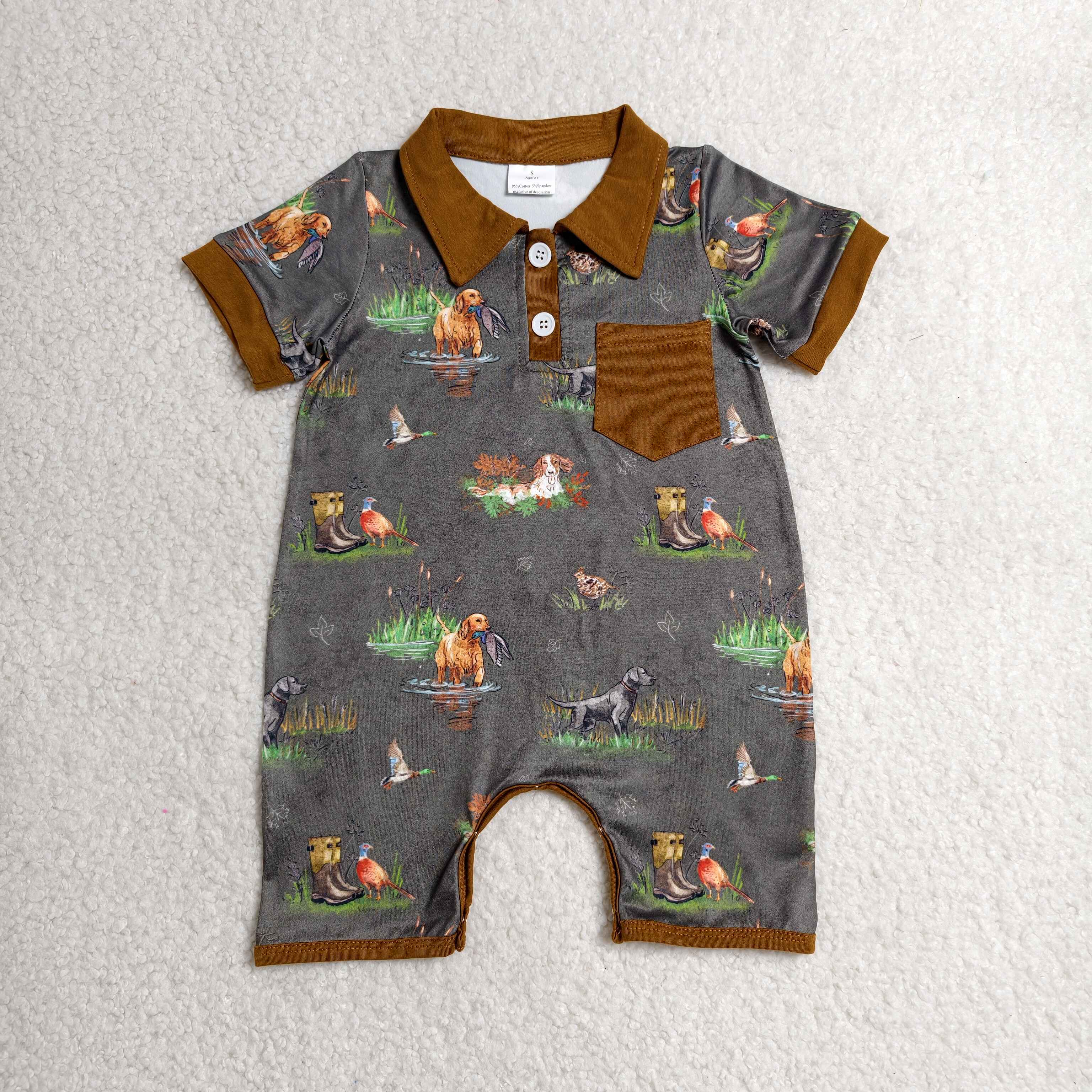 SR4162 Baby Puppy duck print short sleeve Rompers
