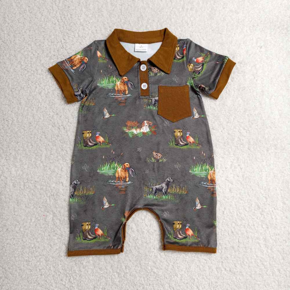 SR4162 Baby Puppy duck print short sleeve Rompers
