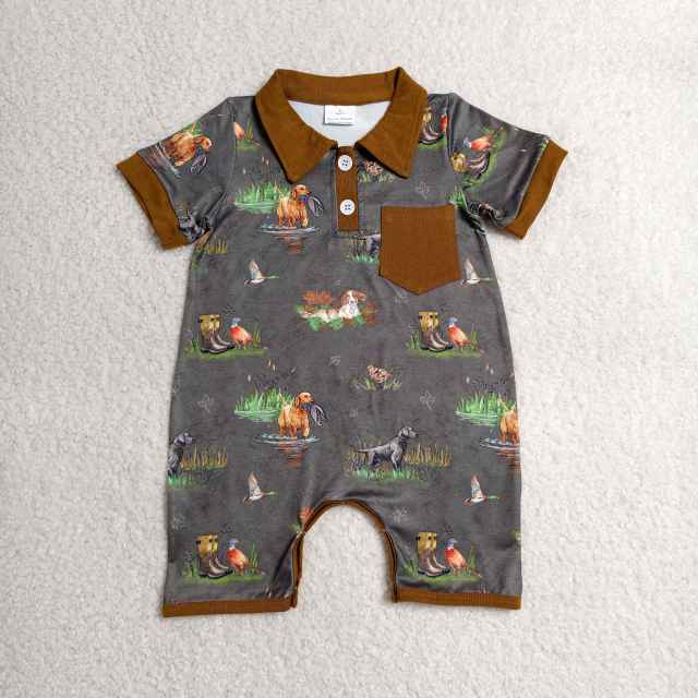 SR4162 Baby Puppy duck print short sleeve Rompers