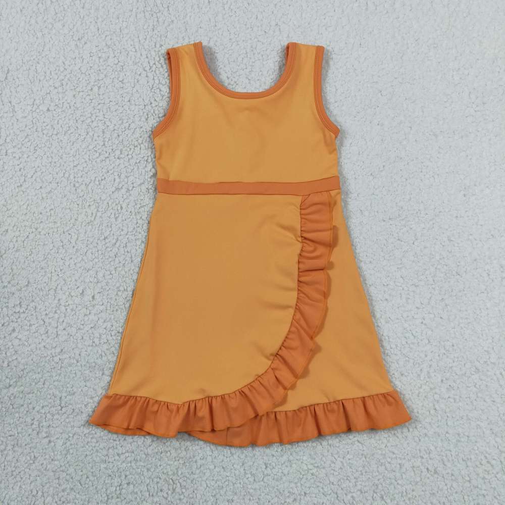 GSD4127 RTS Orange solid print active girl yoga athletic dress