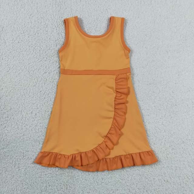 GSD4127 RTS Orange solid print active girl yoga athletic dress