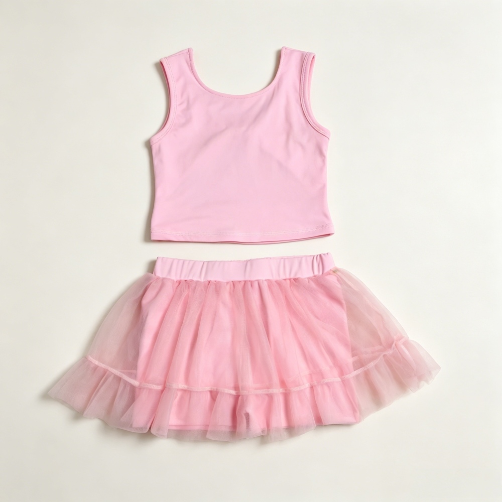 GSD3906 RTS pink solid print active girl yoga gauzy skirt dress
