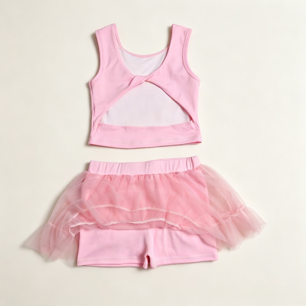 GSD3906 RTS pink solid print active girl yoga gauzy skirt dress