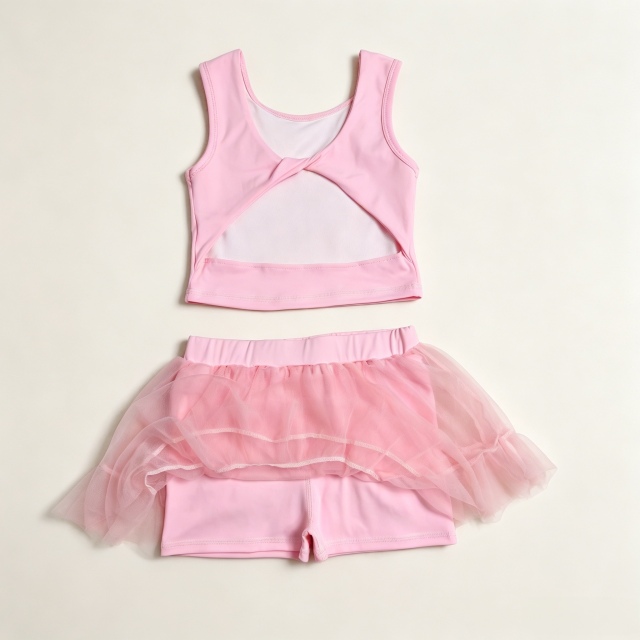 GSD3906 RTS pink solid print active girl yoga gauzy skirt dress