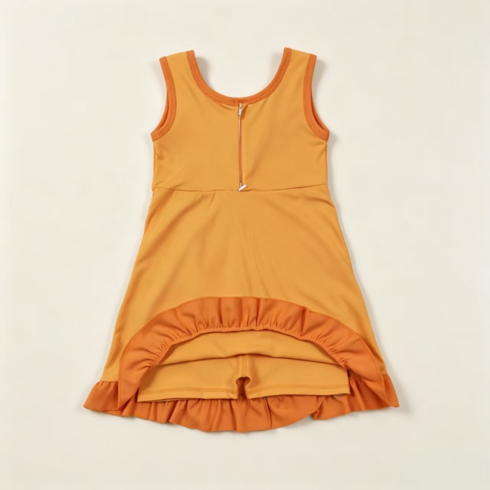 GSD4127 RTS Orange solid print active girl yoga athletic dress