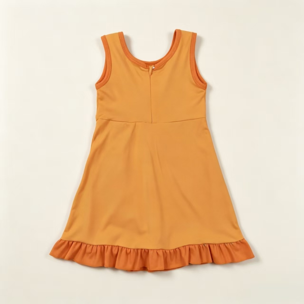 GSD4127 RTS Orange solid print active girl yoga athletic dress