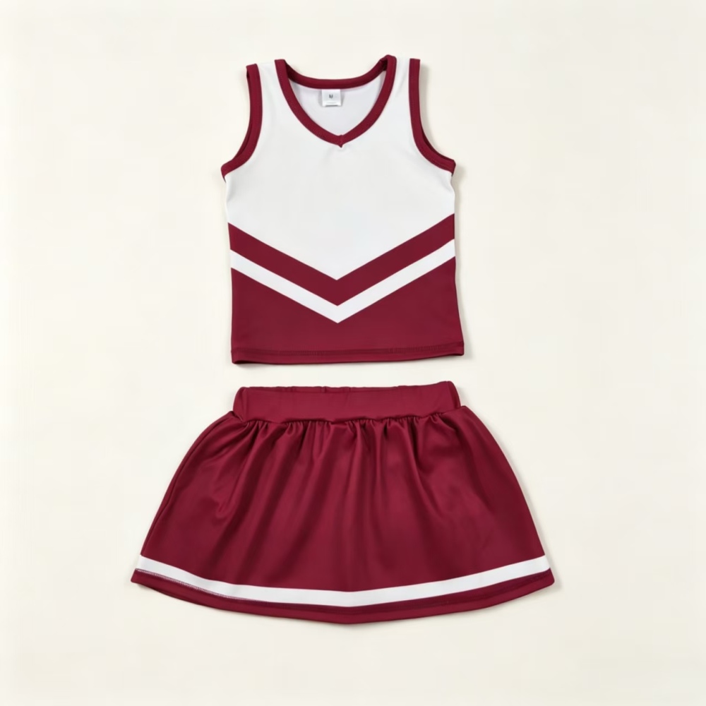GSD4195 Dark red white cheer team print active girl yoga skirt dress