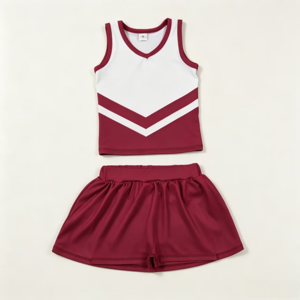 GSD4195 Dark red white cheer team print active girl yoga skirt dress