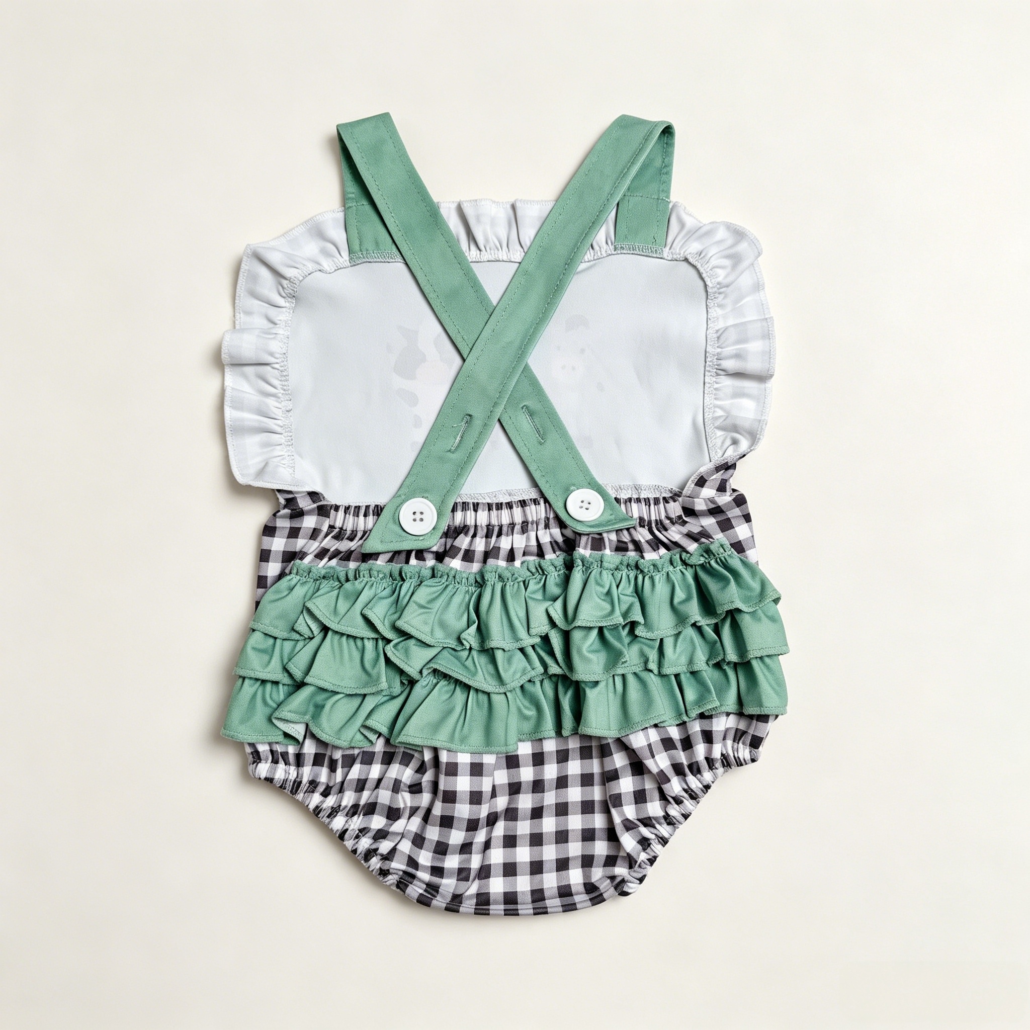 SR3866 Baby GIRL Farm animals plaid sleeveless Rompers