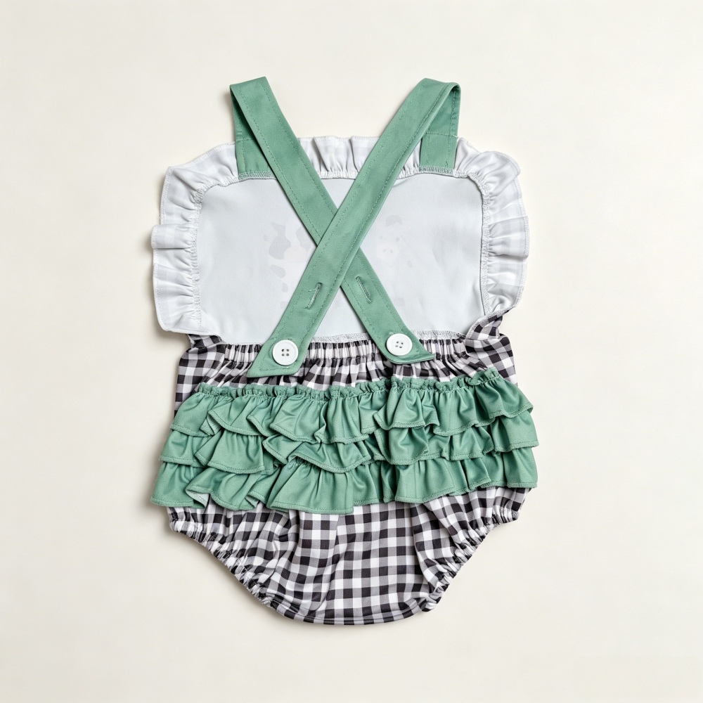 SR3866 Baby GIRL Farm animals plaid sleeveless Rompers