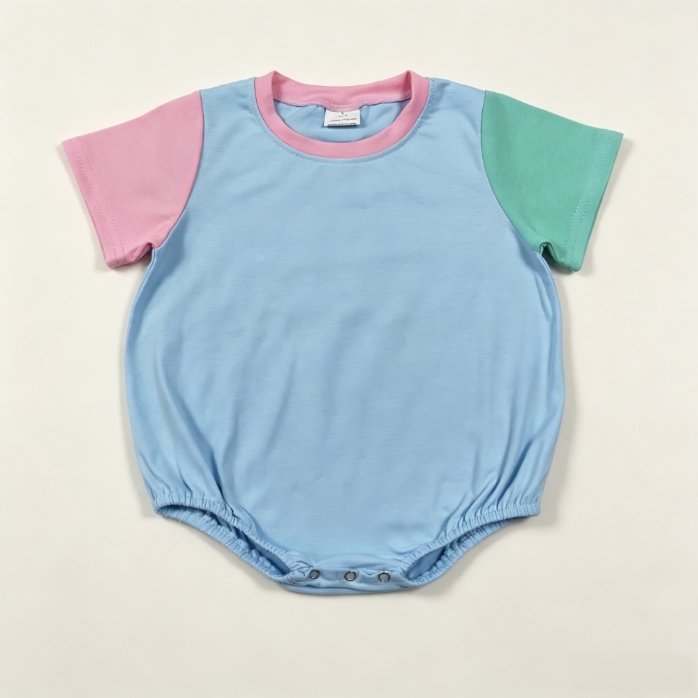 SR4269 Baby Blue pink green short sleeve Rompers