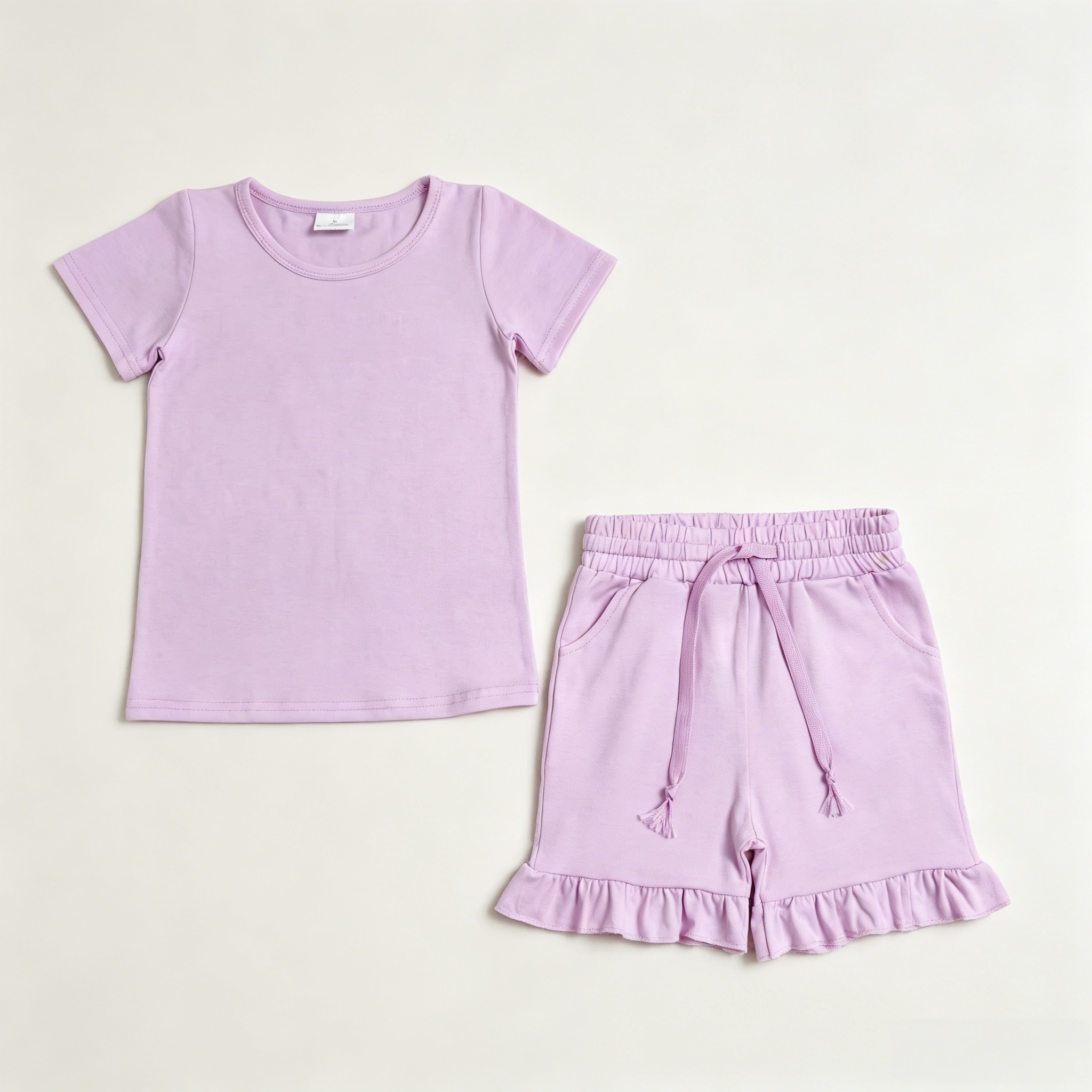 GSSO3350 Light purple Solid print short sleeve girl outfits