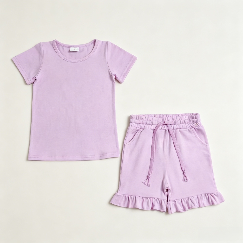 GSSO3350 Light purple Solid print short sleeve girl outfits