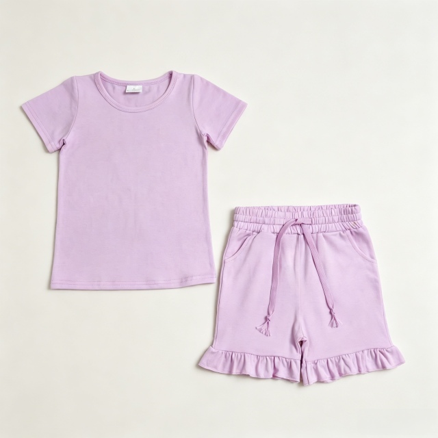 GSSO3350 Light purple Solid print short sleeve girl outfits
