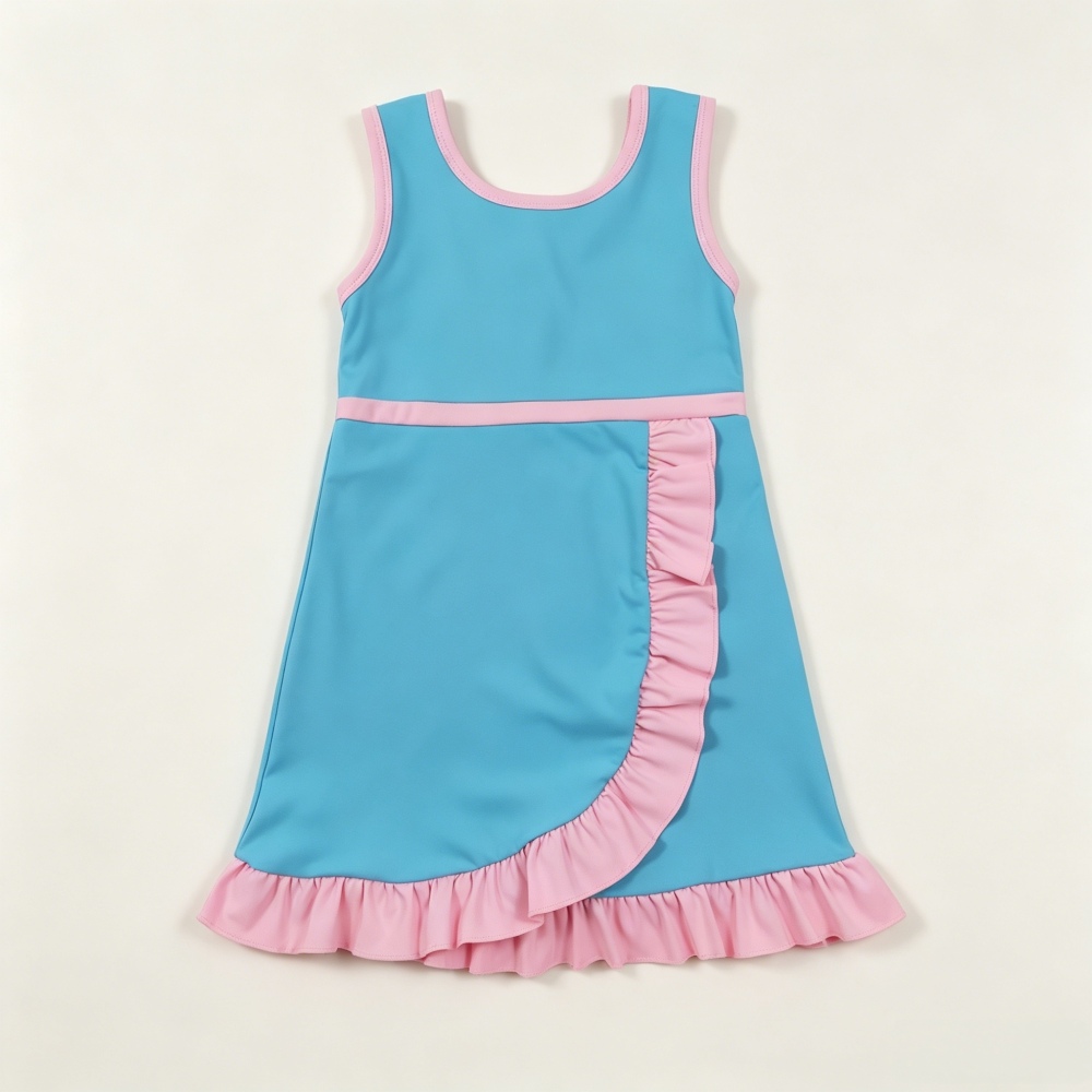 GSD4130  RTS blue solid print pink active girl yoga athletic dress