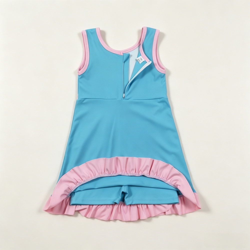 GSD4130  RTS blue solid print pink active girl yoga athletic dress