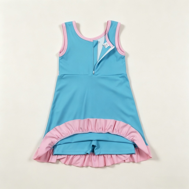 GSD4130  RTS blue solid print pink active girl yoga athletic dress