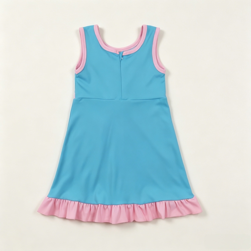 GSD4130  RTS blue solid print pink active girl yoga athletic dress