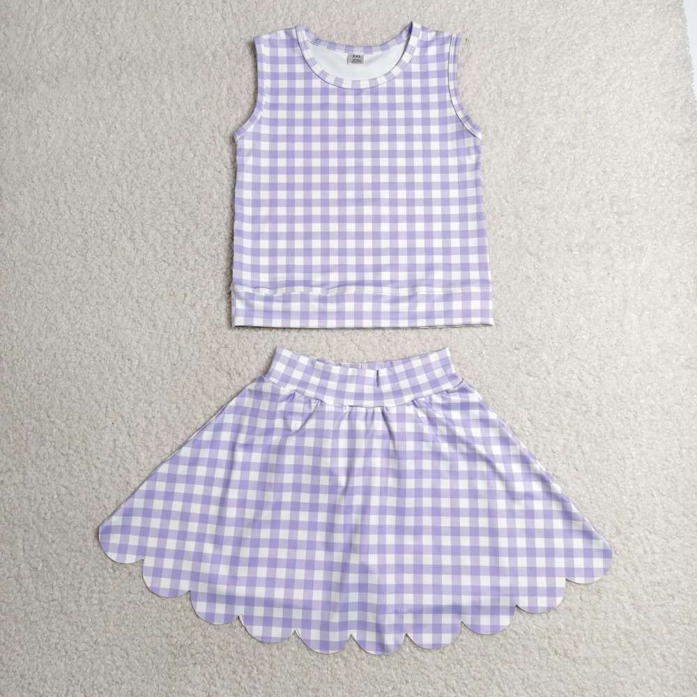 GSD4067 RTS purple plaid print active girl yoga skirt dress