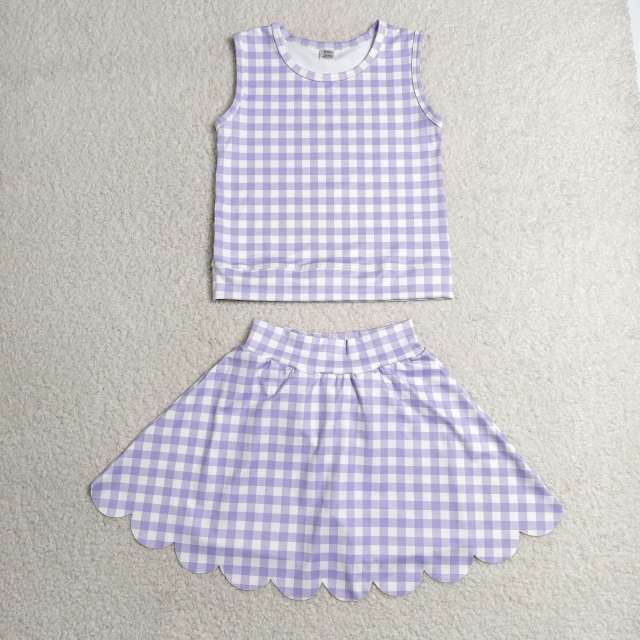 GSD4067 RTS purple plaid print active girl yoga skirt dress