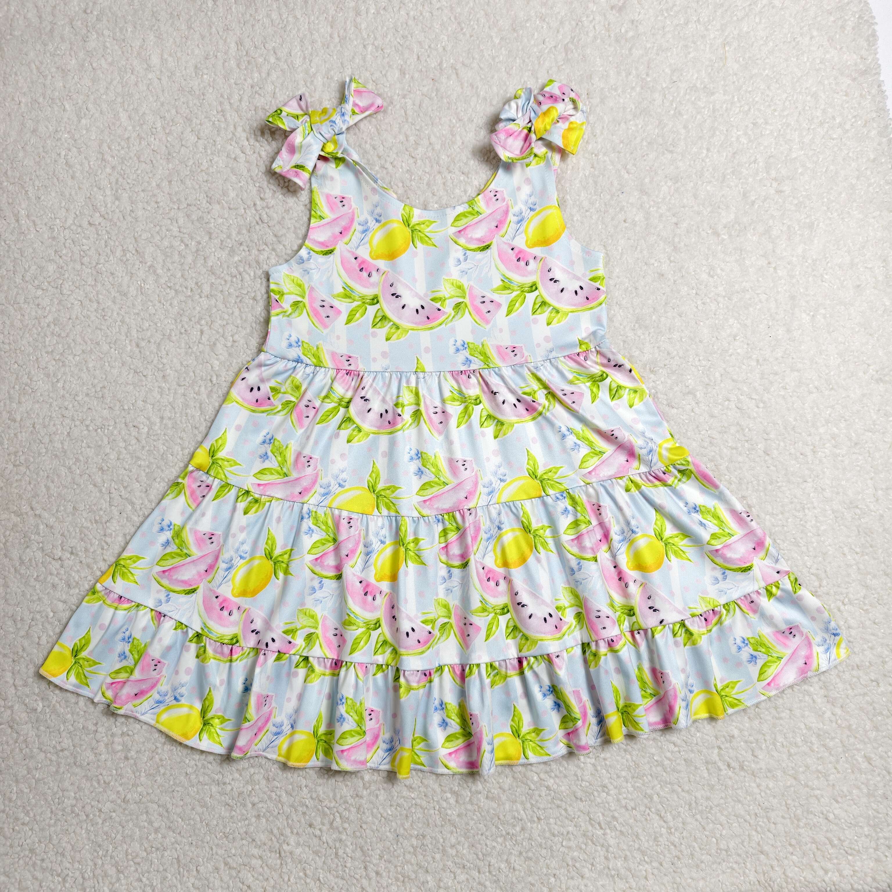 GSD3965  RTS Watermelon lemon bows girl summer dress