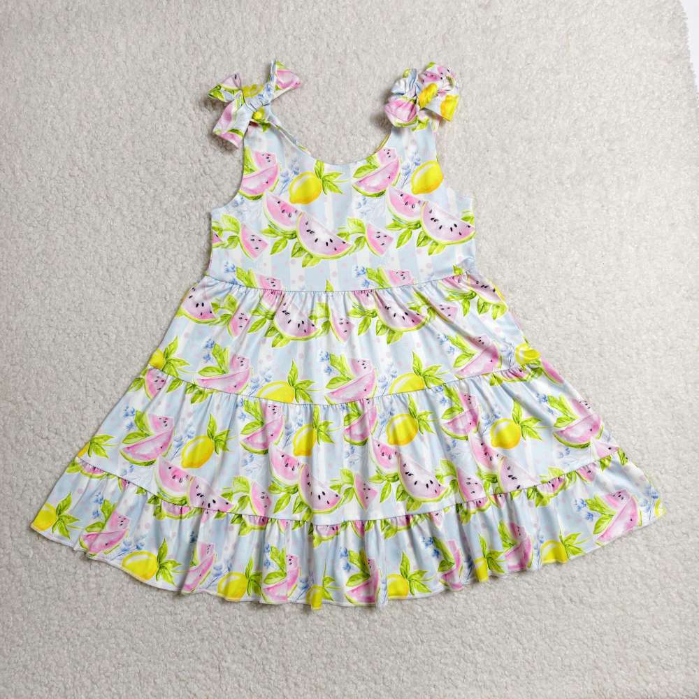 GSD3965  RTS Watermelon lemon bows girl summer dress