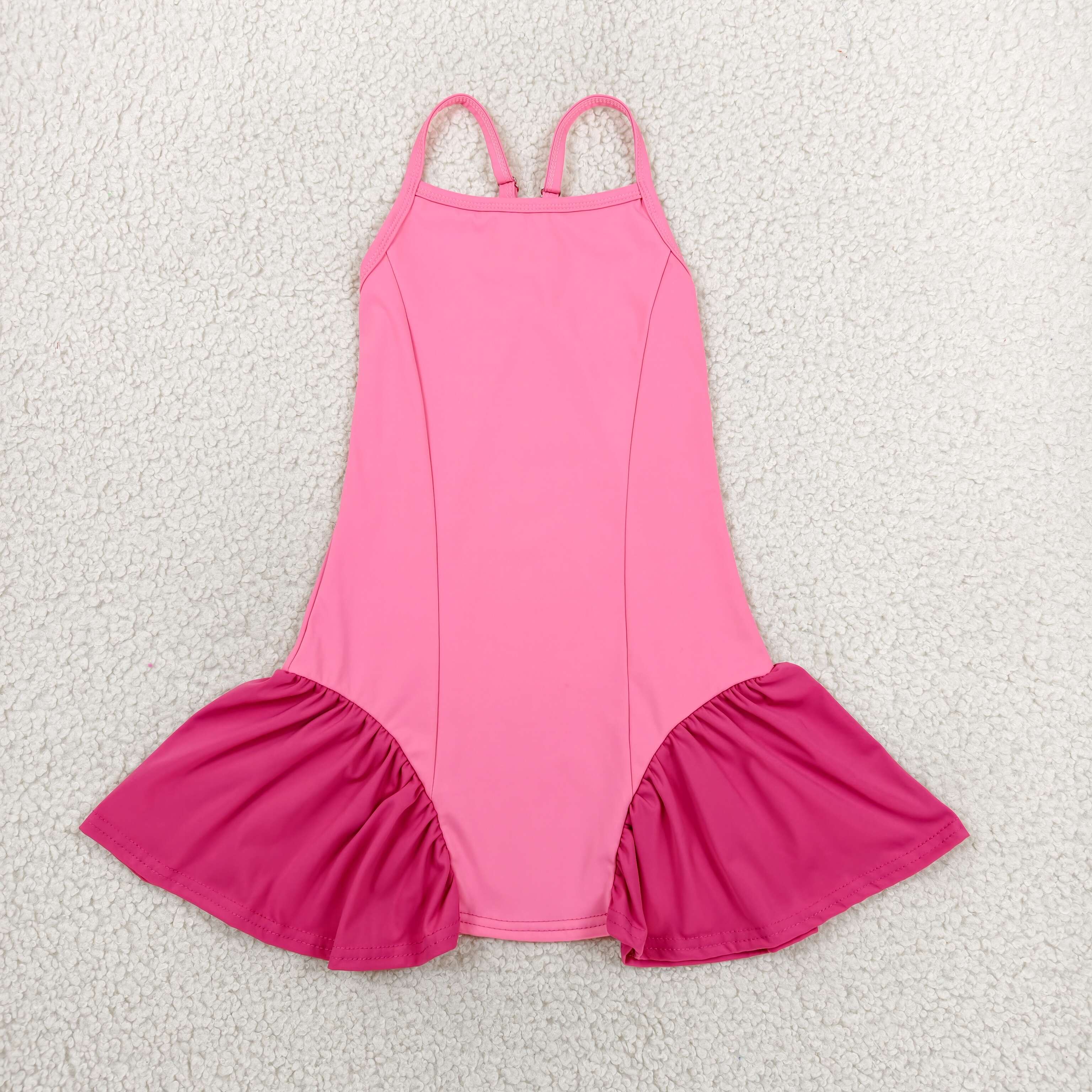 GSD3688 RTS pink solid print active girl yoga athletic dress