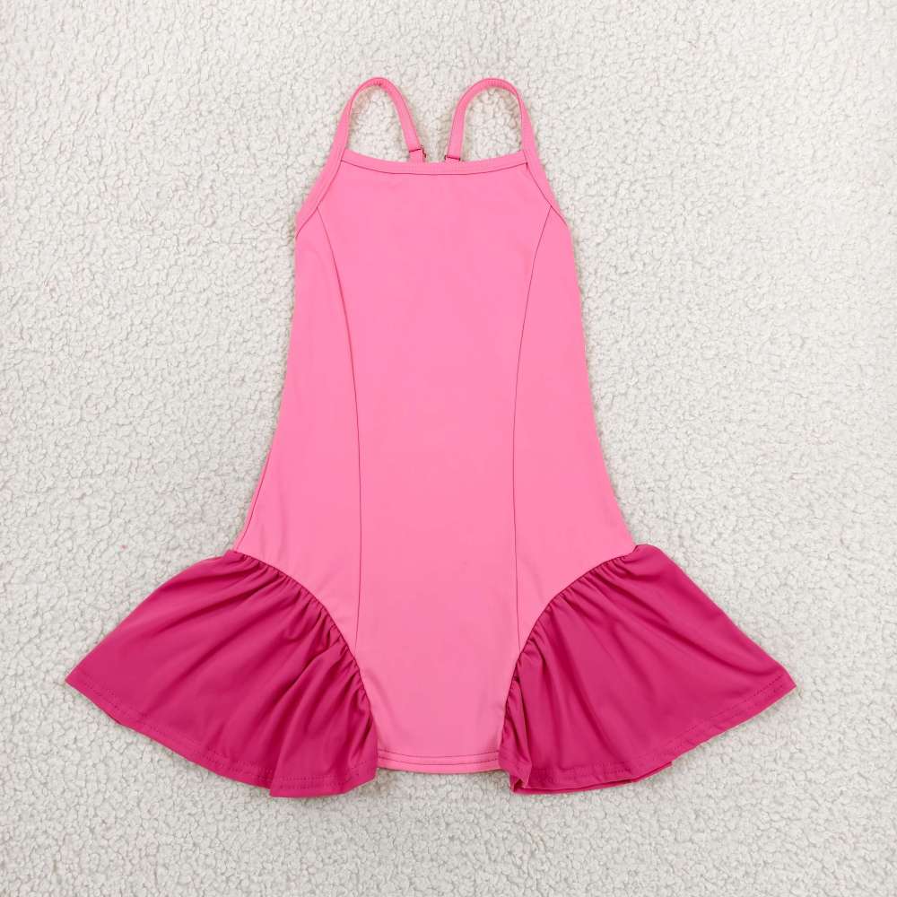 GSD3688 RTS pink solid print active girl yoga athletic dress