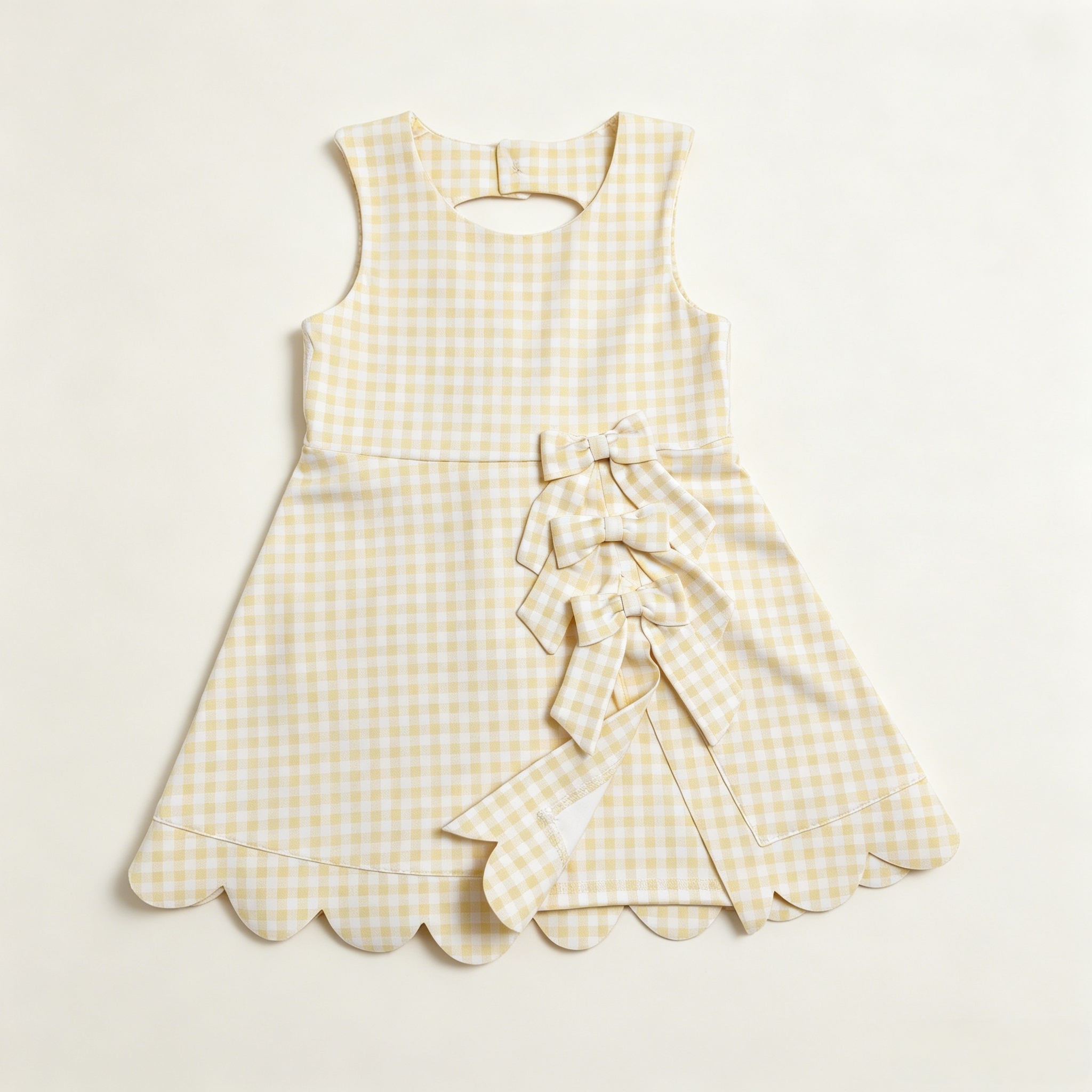 GSD3027 RTS Yellow plaid bows print active girl yoga scallop dress