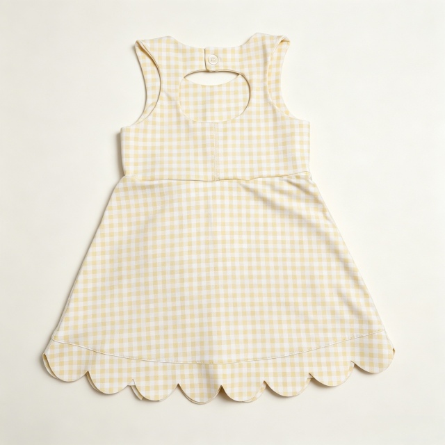 GSD3027 RTS Yellow plaid bows print active girl yoga scallop dress