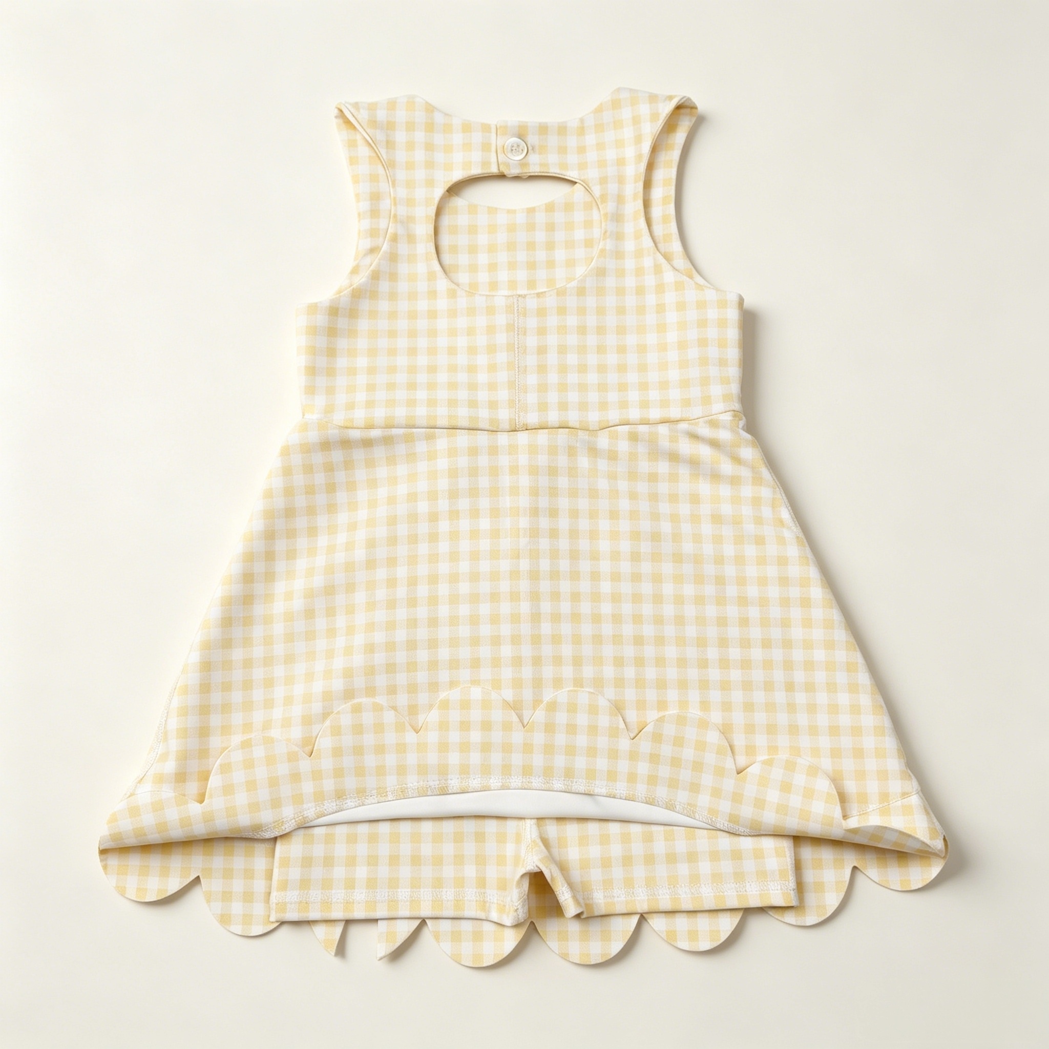 GSD3027 RTS Yellow plaid bows print active girl yoga scallop dress