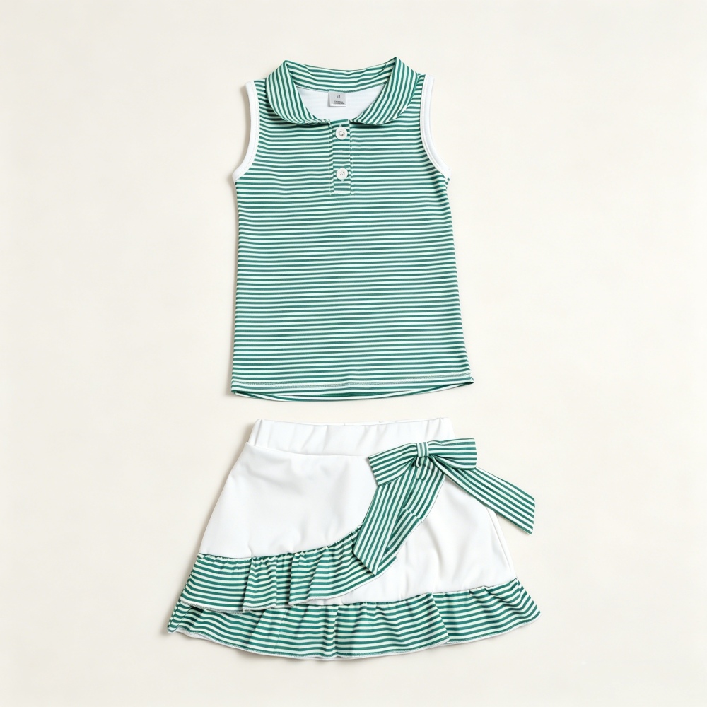 GSD4121  Green stripe print team cheer active girl yoga skirt dress
