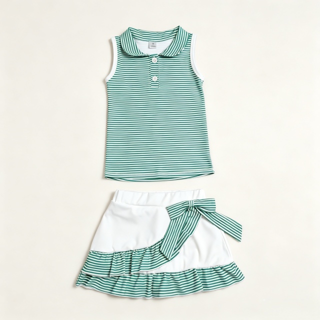 GSD4121  Green stripe print team cheer active girl yoga skirt dress