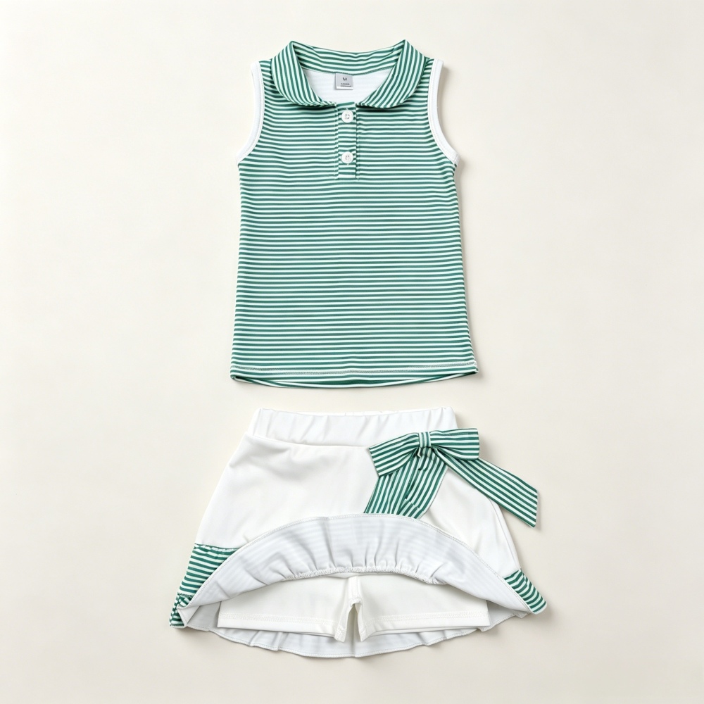 GSD4121  Green stripe print team cheer active girl yoga skirt dress
