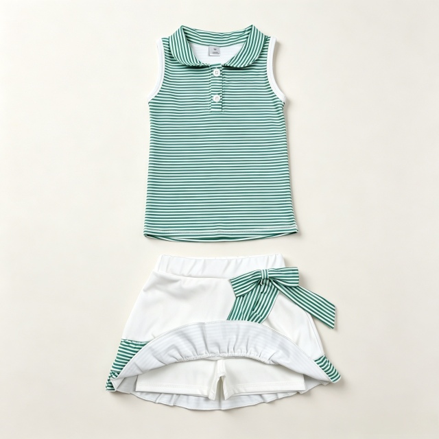 GSD4121  Green stripe print team cheer active girl yoga skirt dress