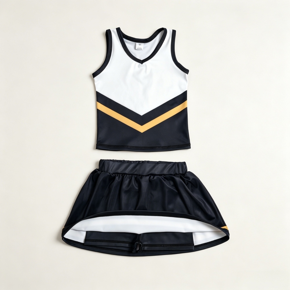 GSD4201  Black yellow cheer team print active girl yoga skirt dress