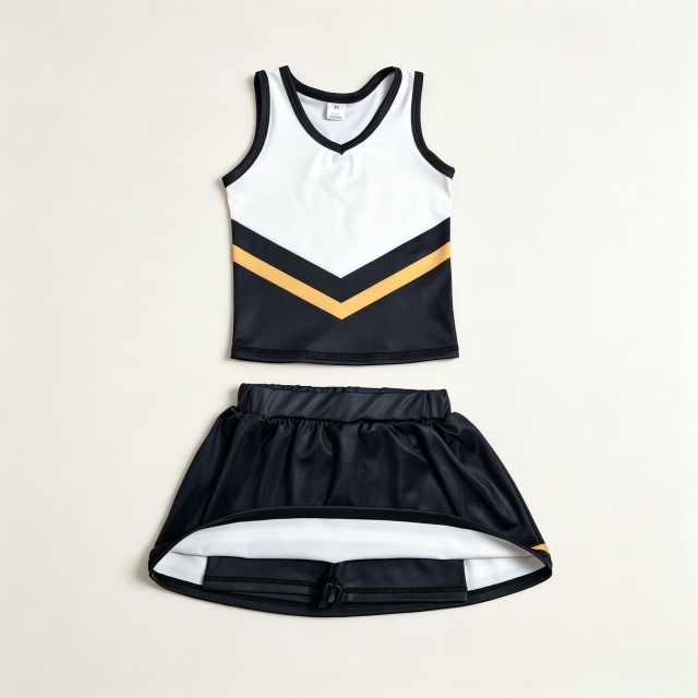 GSD4201  Black yellow cheer team print active girl yoga skirt dress